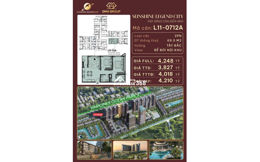 CĂN GÓC DUY NHẤT TẦNG TRUNG 2N DỰ ÁN SUNSHINE LEGEND TẦNG TRUNG VIEW ECOPARK